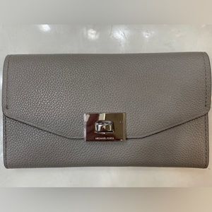 Michael Kors Women Grey Leather Size Trifold Wallet New